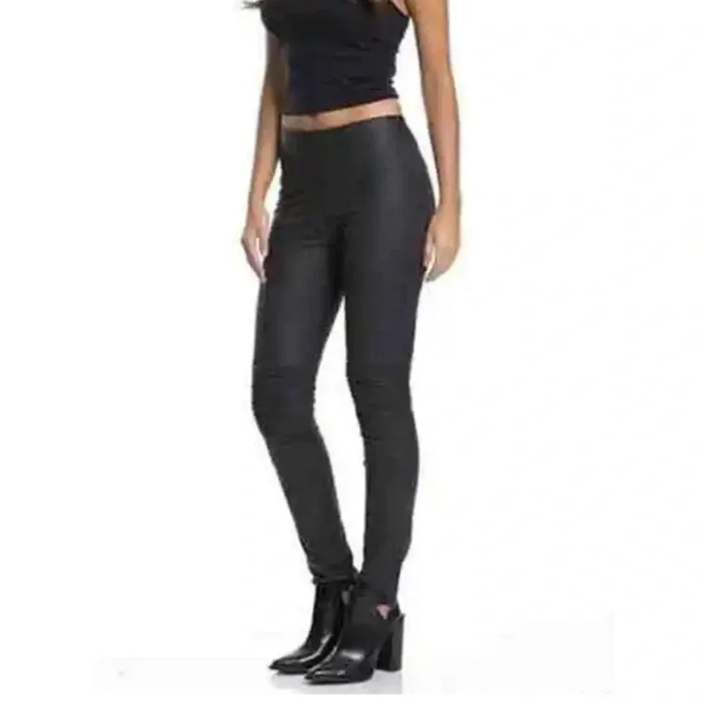 NWT Elan Moto Faux Leather Leggings Pull on Elastic Waist Black Size S